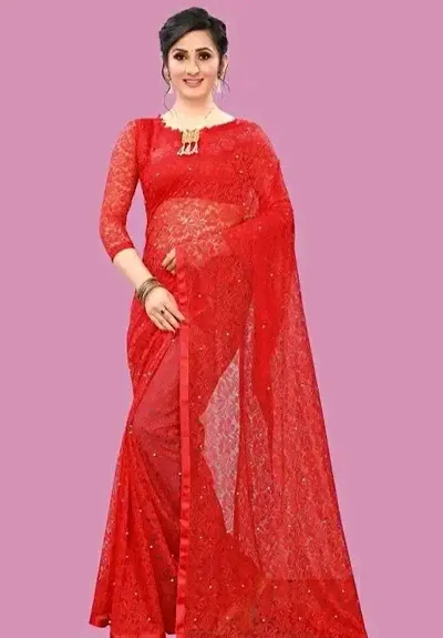 New Trendy Net Embroidered Saree with Blouse piece