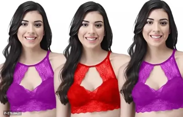 Fancy Multicoloured Net Solid Bras For Women Pack Of 3-thumb2