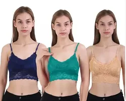 Fancy Multicoloured Net Solid Bras For Women Pack Of 3-thumb1