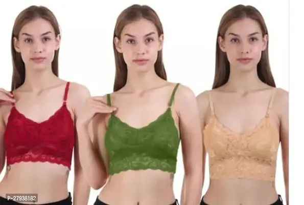 Fancy Multicoloured Net Solid Bras For Women Pack Of 3