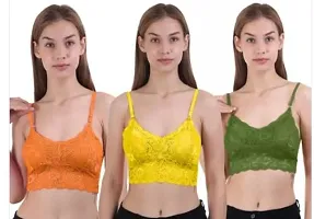 Fancy Multicoloured Net Solid Bras For Women Pack Of 3-thumb1