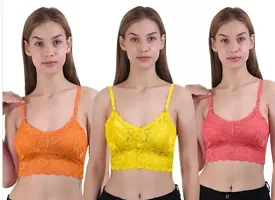 Fancy Multicoloured Net Solid Bras For Women Pack Of 3-thumb1