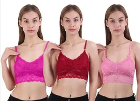 Fancy Multicoloured Net Solid Bras For Women Pack Of 3-thumb1