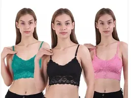 Fancy Multicoloured Net Solid Bras For Women Pack Of 3-thumb1