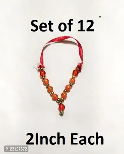 Orange  Red Mala Garland For God Idols /Moti Mala For Lord(Set of 12,2 Inch Each)