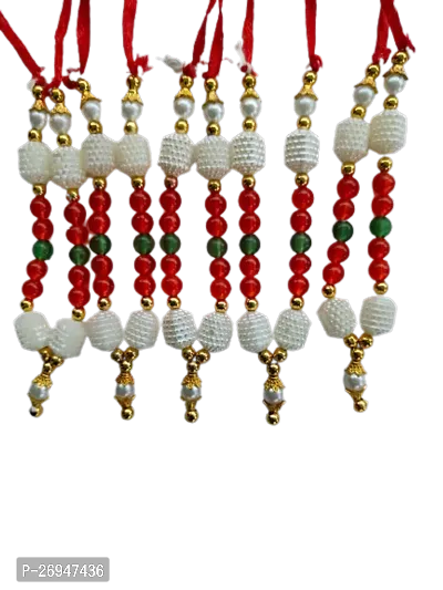 Small Moti Mala for God Idol Mala for Murti Statue Gods Idols, Mala for Temple Idols, Pooja Haar Mala for Idols 3Inch, Set of 6, Red White