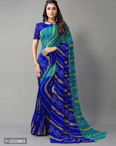 Elegant Blue Crepe Saree with Blouse piece For Women-thumb0