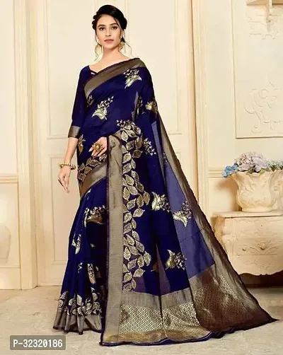 Elegant Blue Crepe Saree with Blouse piece For Women-thumb0