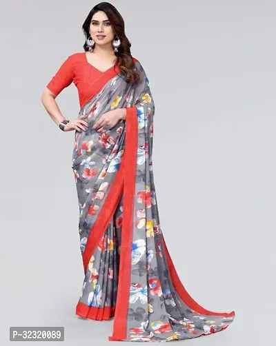 Elegant Blue Crepe Saree with Blouse piece For Women-thumb0