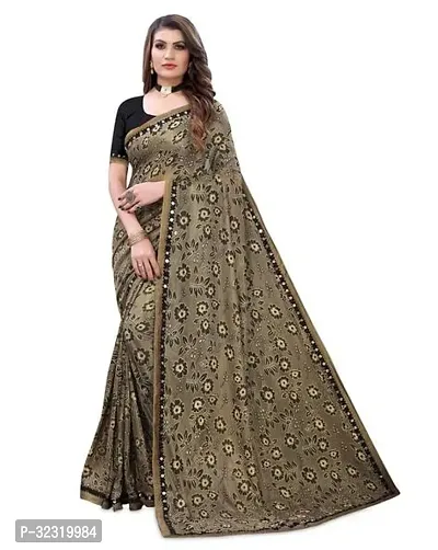 Elegant Green Crepe Saree with Blouse piece For Women