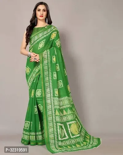 Elegant Green Crepe Saree with Blouse piece For Women-thumb0