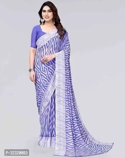 Elegant Blue Crepe Saree with Blouse piece For Women-thumb0