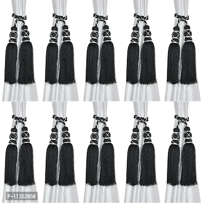 ABLUENT HOME Curtain Tiebacks,The Most Convenient Drape Tassels, 2 Pack Decorative Rope Holdback Holder for Small, Thin or Sheer Window Drapries,12 Inch Long, Black Color-thumb0