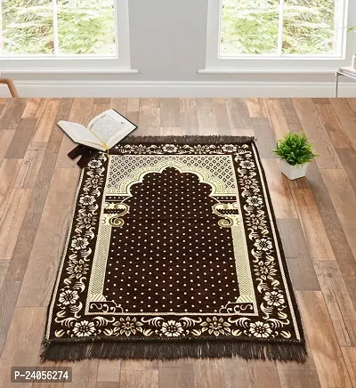 Furnishing Hut Velvet Handcrafted Muslim Islamic Prayer Mat/Janamaz Mat, Chenille Look, Soft, Foldable (Pack Of 1 Coffee)