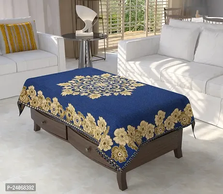 Furnishing Hut Luxurious Attractive Floral Self Design Cotton 4 Seater Center Table Cover Blue Flower