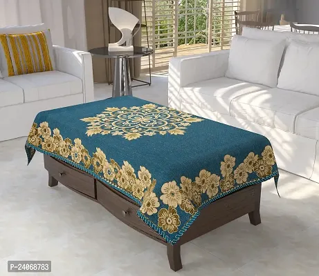 Furnishing Hut Luxurious Attractive Floral Self Design Cotton 4 Seater Center Table Cover Aqua Flower