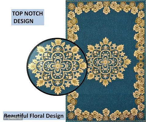 Furnishing Hut Luxurious Attractive Floral Self Design Cotton 4 Seater Center Table Cover Aqua Flower-thumb3