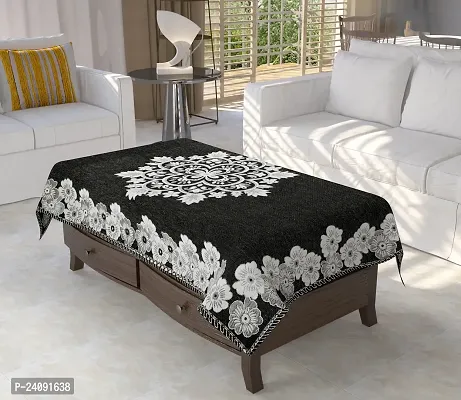 Furnishing Hut Luxurious Attractive Floral Self Design Cotton 4 Seater Center Table Cover Black Flower-thumb0