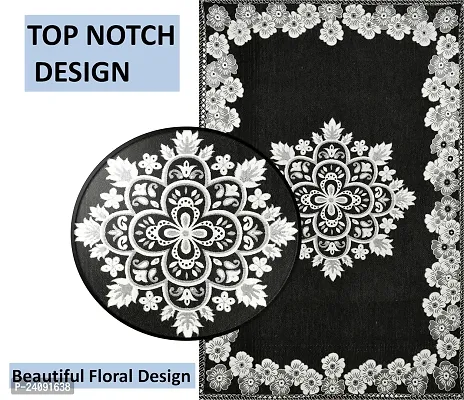 Furnishing Hut Luxurious Attractive Floral Self Design Cotton 4 Seater Center Table Cover Black Flower-thumb3
