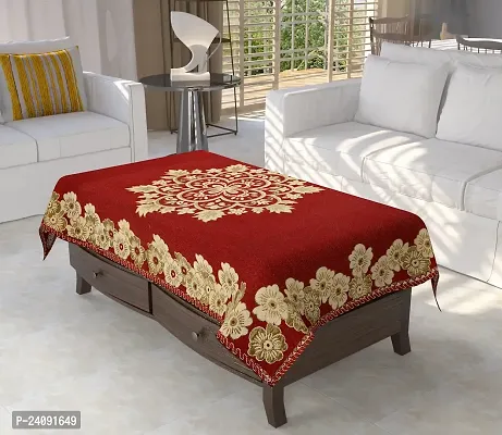 Furnishing Hut Luxurious Attractive Floral Self Design Cotton 4 Seater Center Table Cover Maroon Flower-thumb0