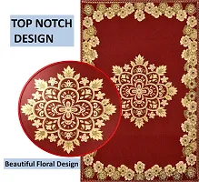 Furnishing Hut Luxurious Attractive Floral Self Design Cotton 4 Seater Center Table Cover Maroon Flower-thumb2