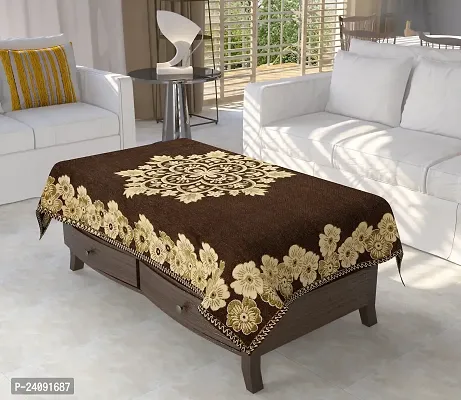 Furnishing Hut Luxurious Attractive Floral Self Design Cotton 4 Seater Center Table Cover Brown Flower