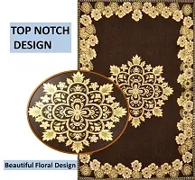 Furnishing Hut Luxurious Attractive Floral Self Design Cotton 4 Seater Center Table Cover Brown Flower-thumb2