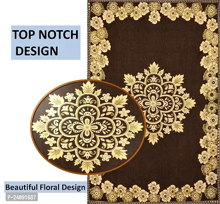 Furnishing Hut Luxurious Attractive Floral Self Design Cotton 4 Seater Center Table Cover Brown Flower-thumb3