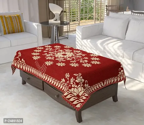 Furnishing Hut Luxurious Attractive Floral Self Design Cotton 4 Seater Center Table Cover Maroon Star
