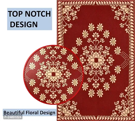 Furnishing Hut Luxurious Attractive Floral Self Design Cotton 4 Seater Center Table Cover Maroon Star-thumb3