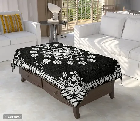 Furnishing Hut Luxurious Attractive Floral Self Design Cotton 4 Seater Center Table Cover Black Star