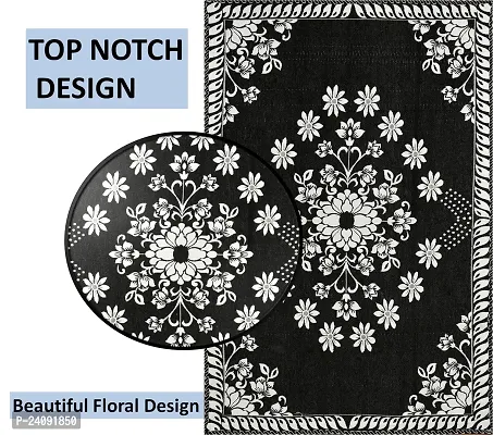 Furnishing Hut Luxurious Attractive Floral Self Design Cotton 4 Seater Center Table Cover Black Star-thumb3