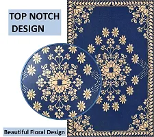 Furnishing Hut Luxurious Attractive Floral Self Design Cotton 4 Seater Center Table Cover Blue Star-thumb2