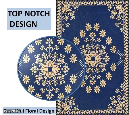 Furnishing Hut Luxurious Attractive Floral Self Design Cotton 4 Seater Center Table Cover Blue Star-thumb3