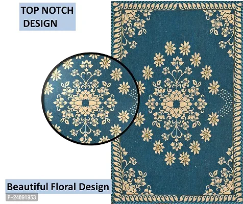 Furnishing Hut Luxurious Attractive Floral Self Design Cotton 4 Seater Center Table Cover Aqua Star-thumb3