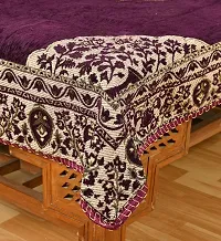 FURNISHING HUT Luxurious Attractive Floral Design Chenille Velvet 4 Seater Center Table Cover Purple,36x54 inch-thumb1