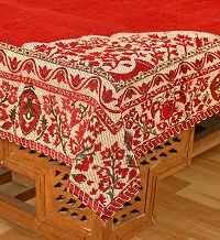 FURNISHING HUT Luxurious Attractive Floral Design Chenille Velvet 4 Seater Center Table Cover Red,36x54 inch-thumb1