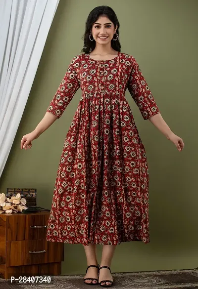 Stylish Maroon Cotton Stitched Kurta For Women