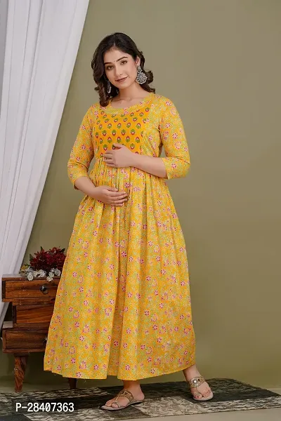 Stylish Yellow Cotton Stitched Kurta For Women-thumb0