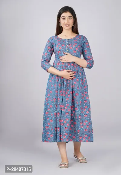 Stylish Blue Cotton Stitched Kurta For Women-thumb0