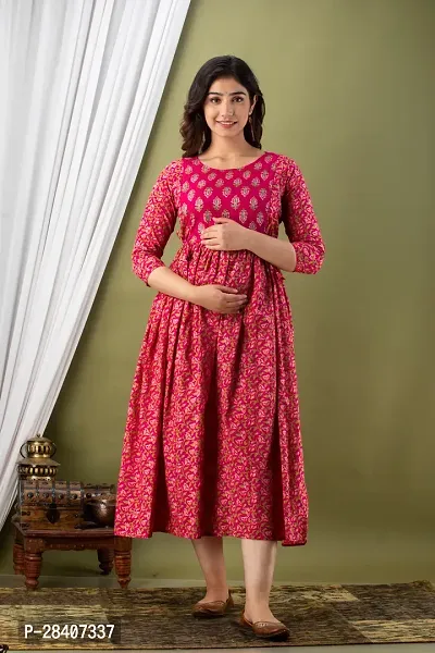 Stylish Pink Cotton Stitched Kurta For Women-thumb0