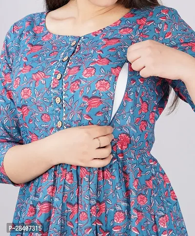 Stylish Blue Cotton Stitched Kurta For Women-thumb2