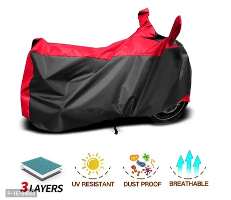 CRONEX? Semi-Waterproof Polyester Quality Two-Wheeler Bike Body Cover for Bajaj Pulsar 200 NS DTS-i (Red Stripe)-thumb3