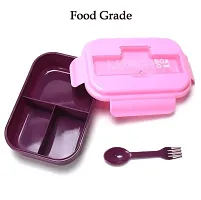 LUNCH BOX 3 COMPARTMENT PLASTIC LINER LUNCH CONTAINER, PORTABLE TABLEWARE SET FOR OFFICE , SCHOOL  HOME USE-thumb2