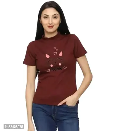 Elegant Maroon Cotton Blend Printed Top For Women-thumb0