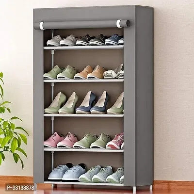 Kanan Trading Metal 5 Shalves Shoe Cabinet Grey 58D x 28W x 91H Centimeters 580 Mm Depth-thumb0