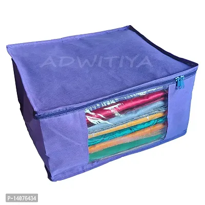 ADWITIYA - Set of 2 - Plain Large Nonwoven Saree/Salwar Suit/Shirt/Jeans/Cloth/Garment Storage Organizer Cover Case - Purple-thumb2