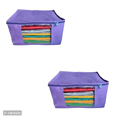 ADWITIYA - Set of 2 - Plain Large Nonwoven Saree/Salwar Suit/Shirt/Jeans/Cloth/Garment Storage Organizer Cover Case - Purple