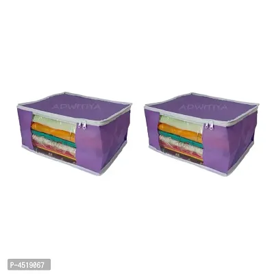 ADWITIYA - Set of 2 Pcs White Border Large Nonwoven Saree Cover - Purple-thumb0
