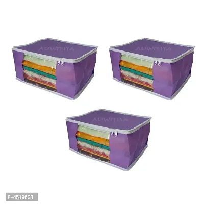 ADWITIYA - Set of 3 Pcs White Border Large Nonwoven Saree Cover - Purple-thumb0